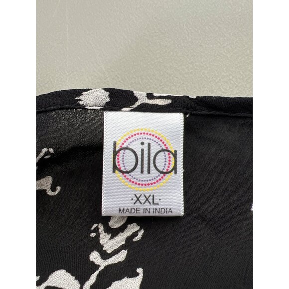 Bila Top Size XXL Crochet Lace Floral Print 3/4 Sleeve Black Cream Witchy Boho - Picture 3 of 7